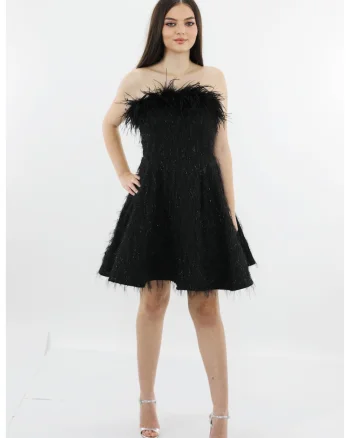 Rochie Neagra Scurta Cu Pene NATALYA