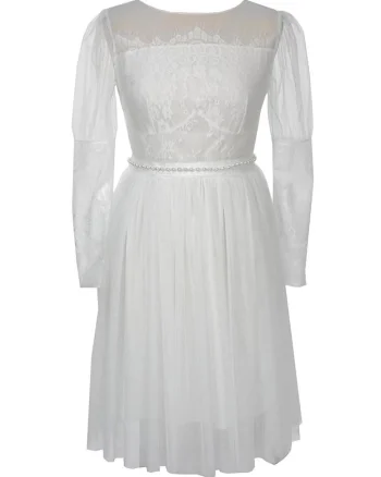 Rochie evazata cu insertii de dantela, Alb