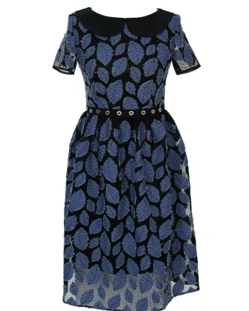 Rochie cu broderii din denim Taylor, Negru/Albastru