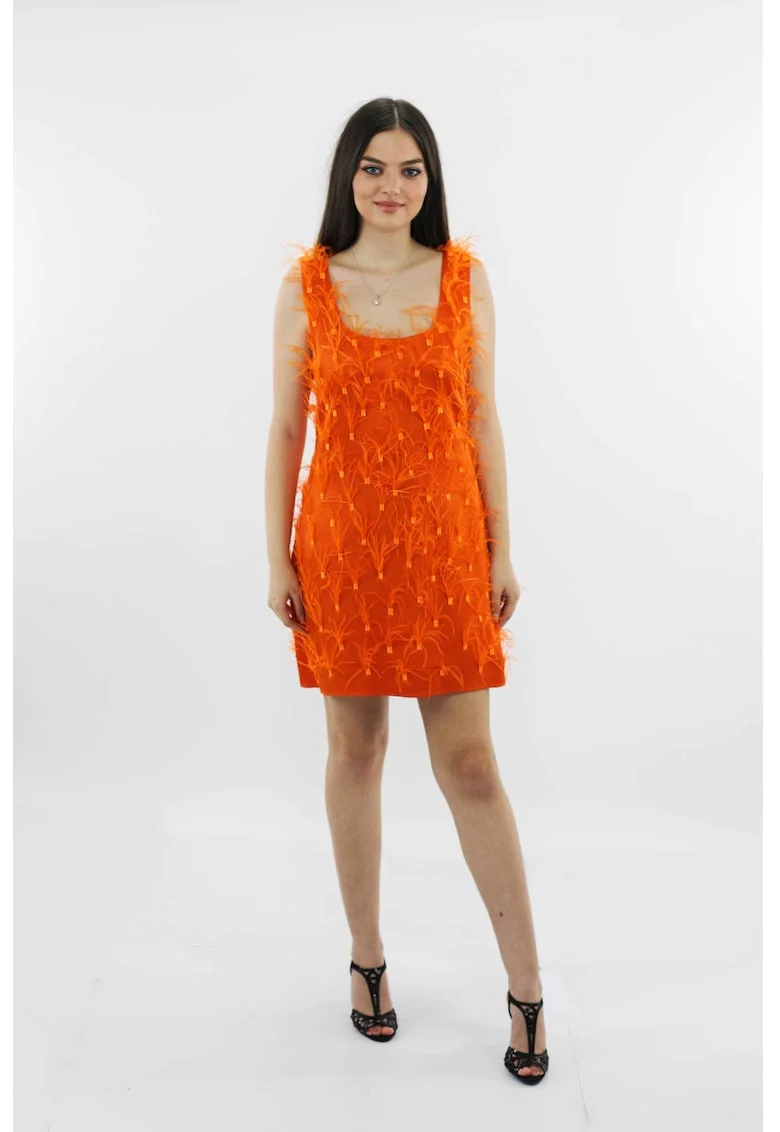 Rochie scurta de seară cu pene CLEO, Portocaliu mandarina