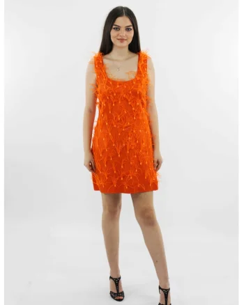 Rochie scurta de seară cu pene CLEO, Portocaliu mandarina