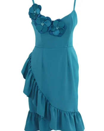 Rochie petrecuta cu aplicatie florala, Turcoaz