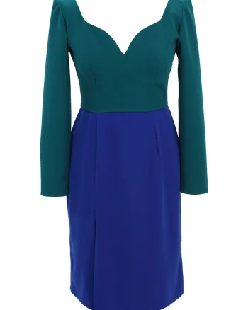 Rochie midi cu model colorblock, Turcoaz/Albastru royal