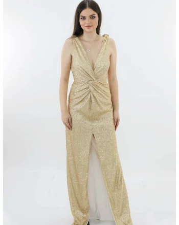 Rochie lunga de seara din paiete cu nod BLANCA, Auriu