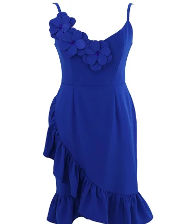 Rochie petrecuta cu aplicatie florala, Albastru royal