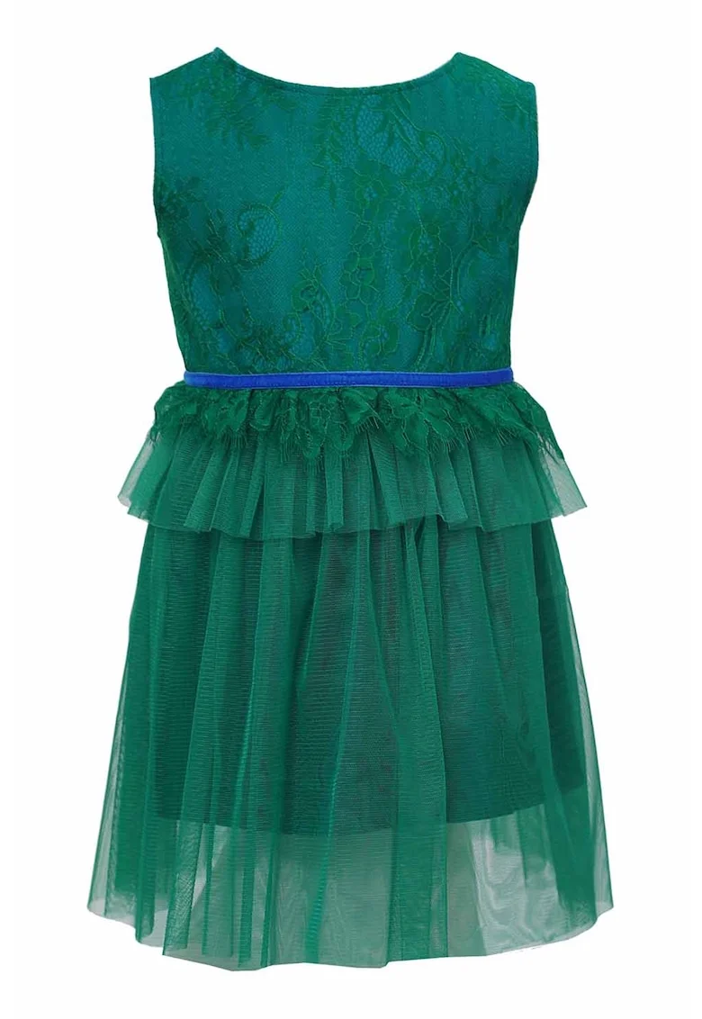 Rochie evazata cu strat exterior de tul Callie, Verde englez