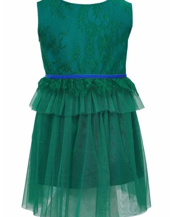 Rochie evazata cu strat exterior de tul Callie, Verde englez
