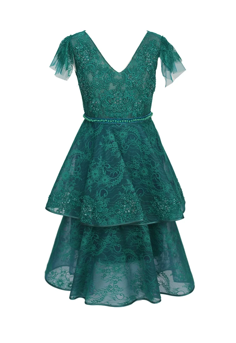 Rochie din dantela cu decoratiuni, Verde englez