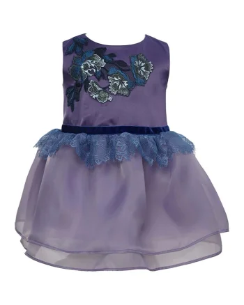 Rochie cu broderie florala Ellie, Violet prafuit