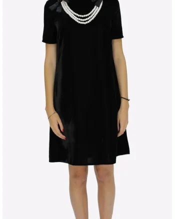 Rochie evazata din catifea cu colier detasabil Ama, Negru