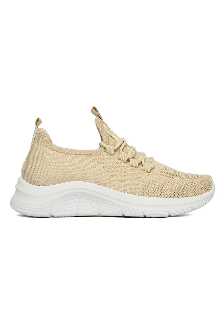Pantofi sport dama,  bej, textil, varf rotund