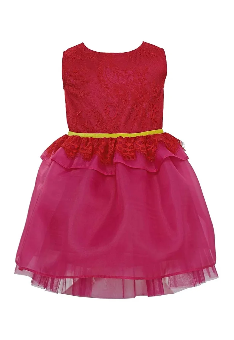 Rochie evazata cu segment de dantela Jane, Rosu/Fucsia