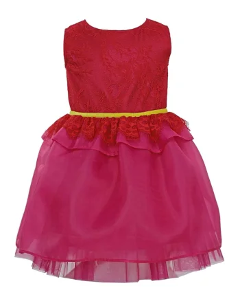 Rochie evazata cu segment de dantela Jane, Rosu/Fucsia