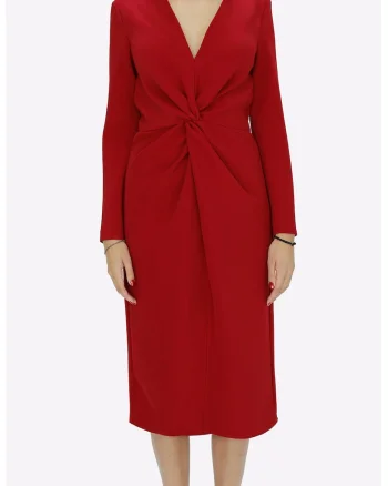 Rochie cu decolteu in V si fronseu Jackie, Rosu inchis