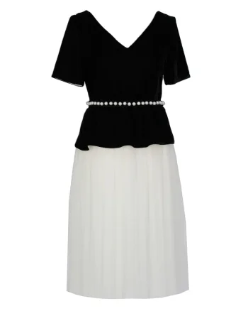 Rochie midi cu partea inferioara din tul Grace, Alb/Negru