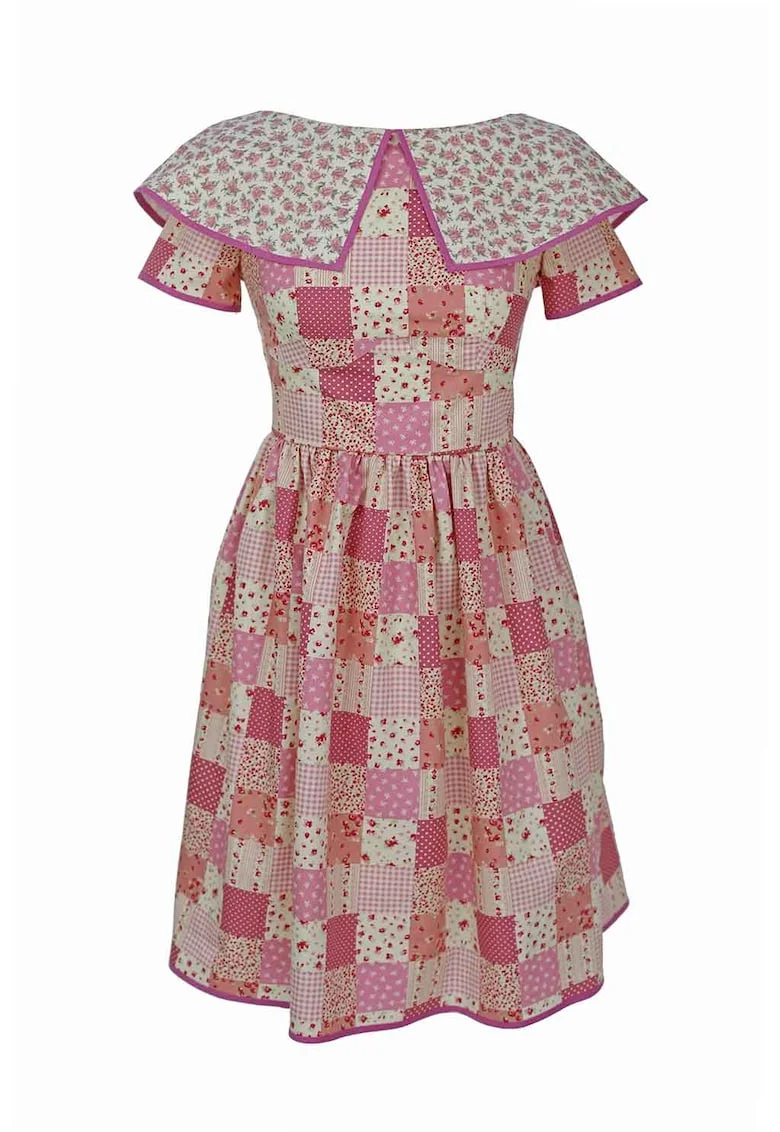 Rochie evazata cu imprimeuri variate Rowana, Roz/Bej deschis