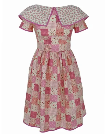 Rochie evazata cu imprimeuri variate Rowana, Roz/Bej deschis