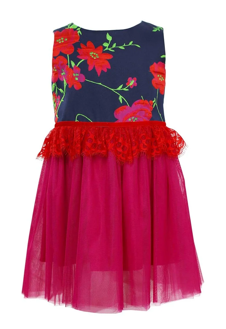 Rochie evazata cu imprimeu floral Gabriella, Fucsia/Bleumarin
