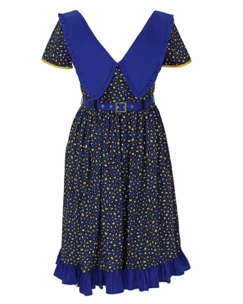 Rochie evazata cu guler Peter Pan supradimensionat Cecile, Negru/Galben/Albastru royal