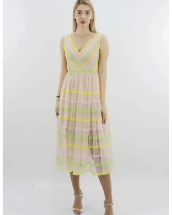 Rochie midi de seara din tul si dantela ENID, Roz deschis