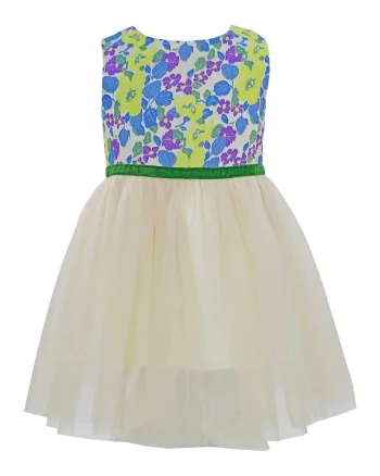 Rochie cu model floral Everly, Bej/Verde lime/Albastru