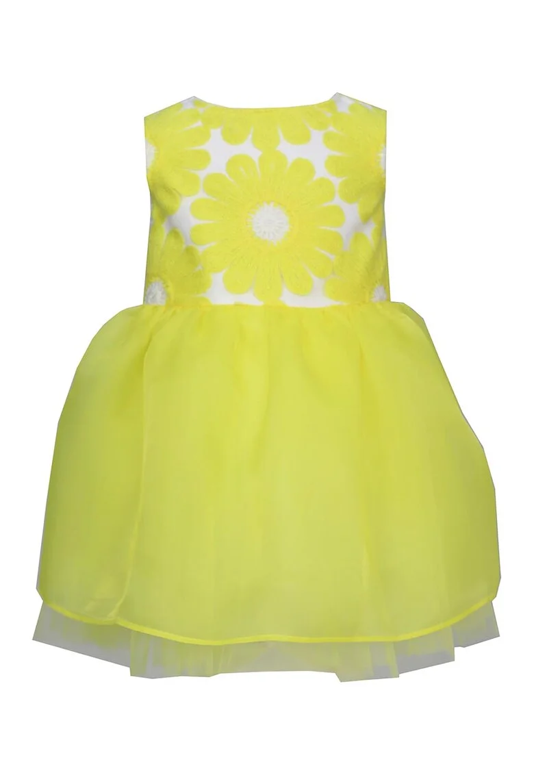 Rochie evazata cu decolteu la baza gatului Hazel, Alb/Galben