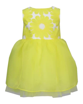 Rochie evazata cu decolteu la baza gatului Hazel, Alb/Galben