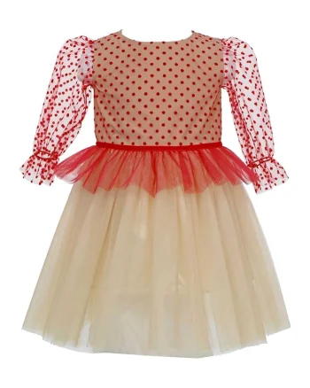 Rochie evazata cu strat exterior din tul Eliana, Rosu/Bej