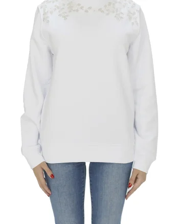 Bluza sport din amestec de bumbac organic cu aplicatii decorative, Alb