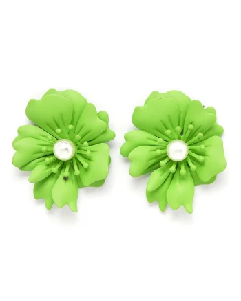 Cercei in forma de floare, Verde, Alb