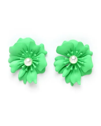 Cercei in forma de floare, Verde, Alb