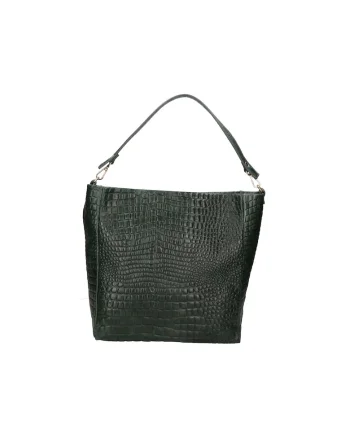 Geanta de piele cu bareta de umar si aspect de piele de crocodil 24149, Verde