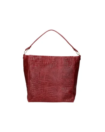 Geanta hobo de piele cu model piele de reptila, Visiniu