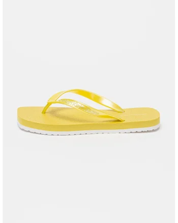 Papuci flip-flop cu logo in relief si varf patrat, Galben mustar