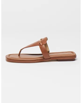 Papuci flip-flop de piele Lena, Maro inchis