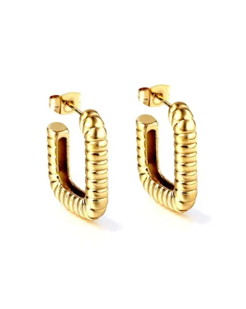 Cercei aurii, din otel inoxidabil, suflati cu aur 18k, forma dreptunghiulara, minimalista, Kezia C2