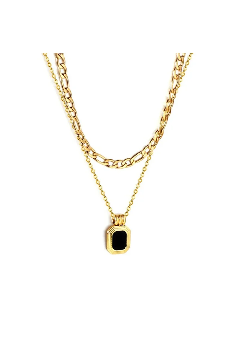 Colier auriu, din otel inoxidabil, suflat cu aur 18k, in doua straturi, Abba C1