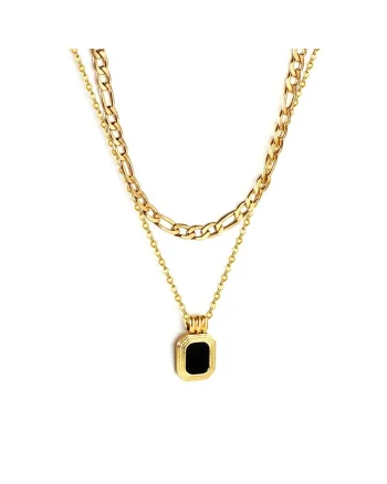Colier auriu, din otel inoxidabil, suflat cu aur 18k, in doua straturi, Abba C1