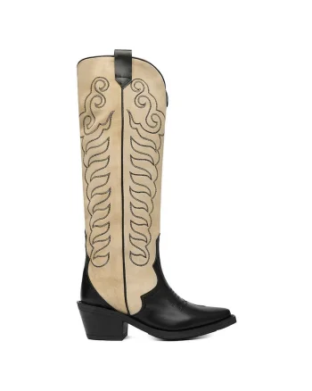 Cizme cowboy dama,  piele naturala, bej
