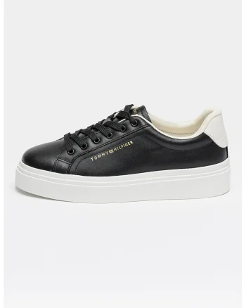 Pantofi sport de piele cu siret Chic Cupsole, Negru/Alb optic