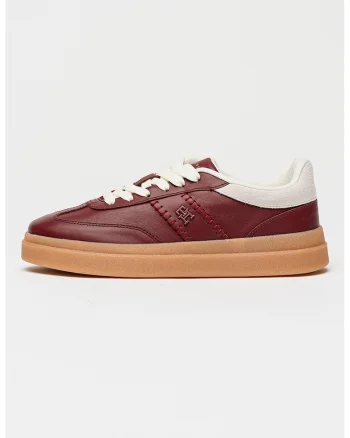 Pantofi sport Court low-cut cu monograma, Visiniu/Caramel/Alb murdar