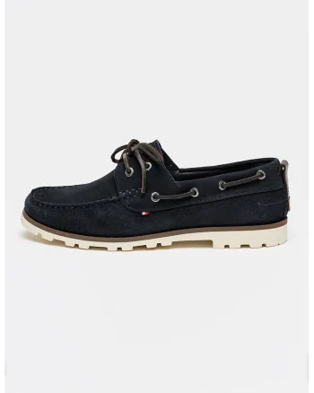 Pantofi boat de piele intoarsa, Albastru ultramarin/Alb murdar