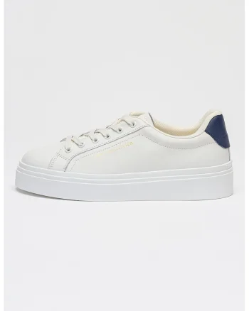 Pantofi sport de piele cu siret Chic Cupsole, Alb optic/Bleumarin