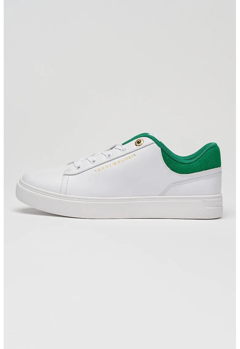 Pantofi sport Cupsole de piele cu sireturi, Verde/Auriu/Alb optic