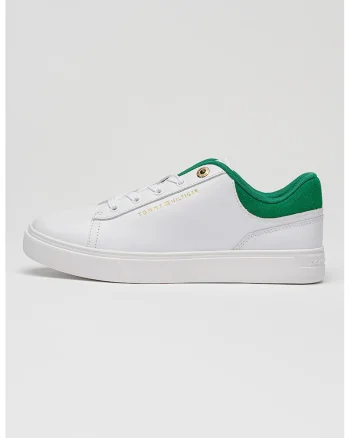 Pantofi sport Cupsole de piele cu sireturi, Verde/Auriu/Alb optic
