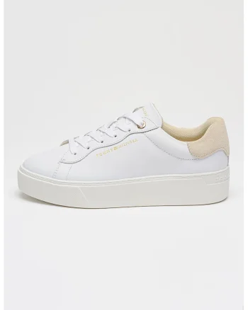 Pantofi sport flatform de piele cu logo, Alb optic