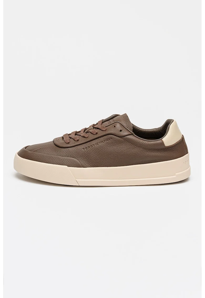 Pantofi sport Court Beast de piele cu logo stantat, Crem/Maro pamantiu