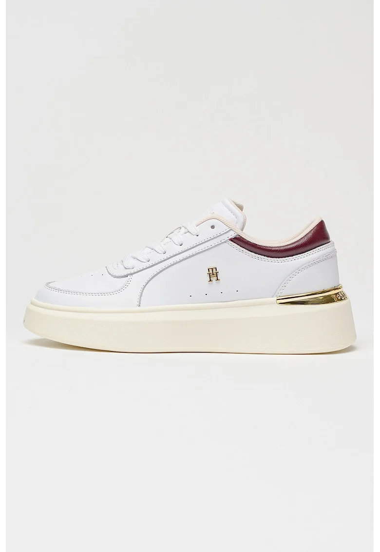 Pantofi sport flatform de piele lucioasa, Auriu/Visiniu/Alb optic