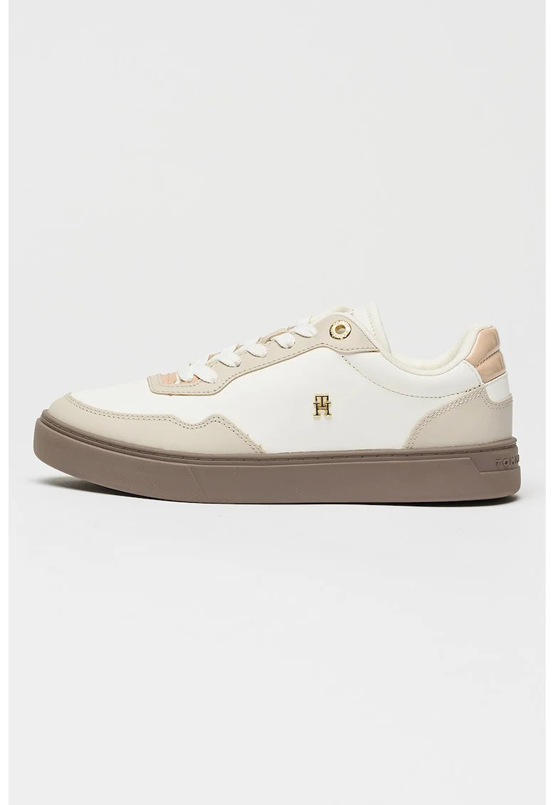 Pantofi sport de piele cu monograma, Maro taupe/Maro taupe deschis/Alb murdar