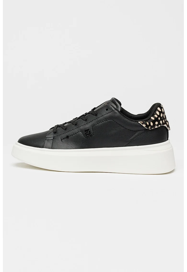 Pantofi sport flatform de piele, Negru/Crem